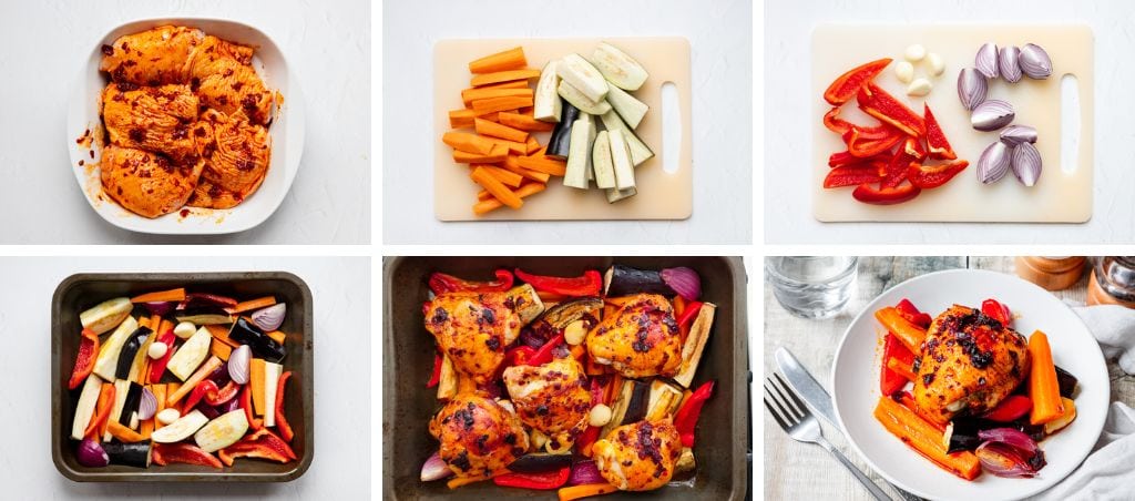 how to make harissa chicken traybake step by step