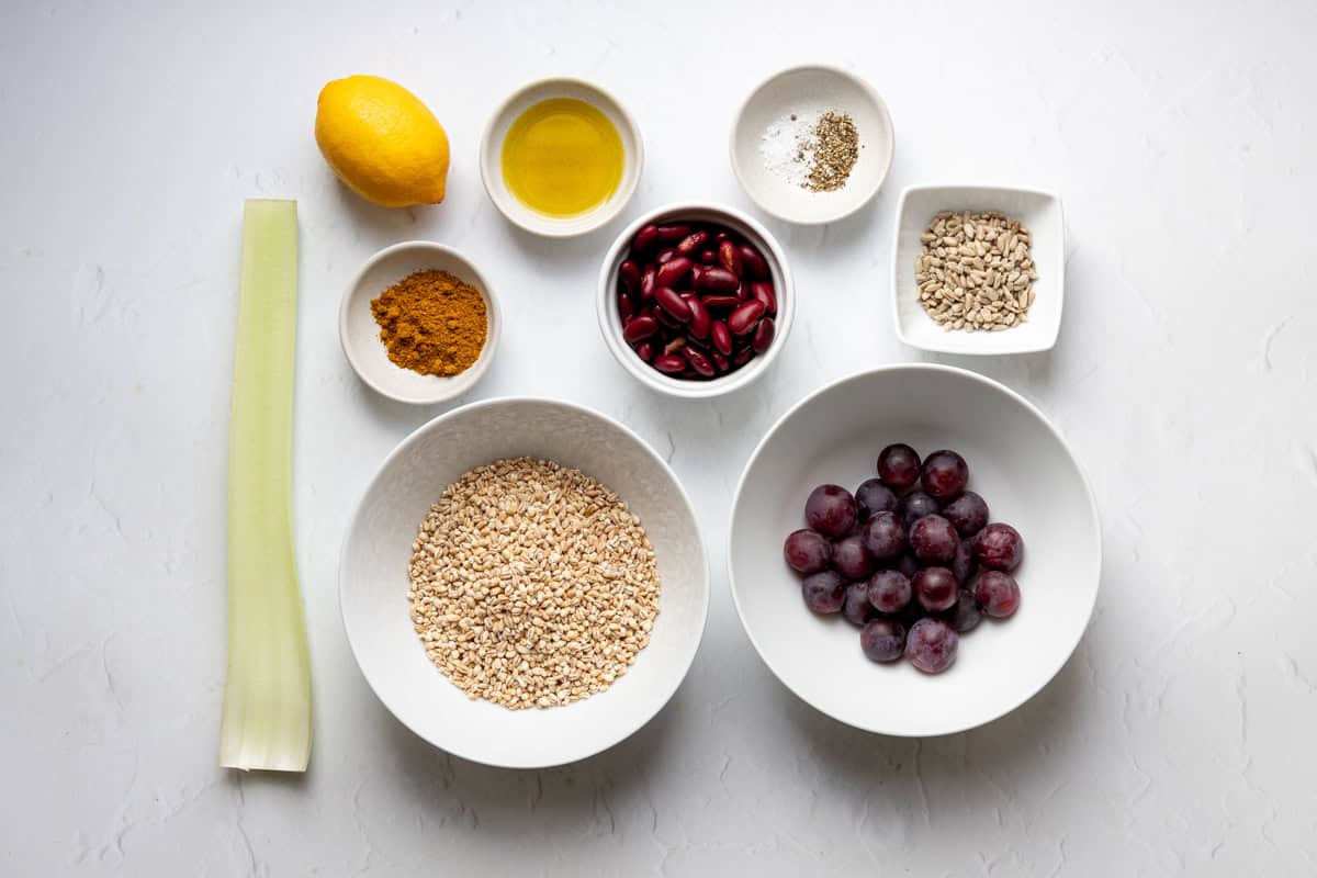 Ingredients for curried pearl barley salad