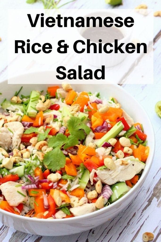 vietnamese rice chicken salad pin image