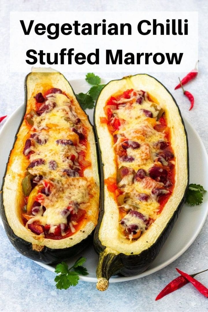 vegetarian chilli stuffed marrow pin image