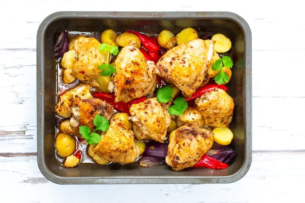 Ras el hanout chicken tray bake freshly baked