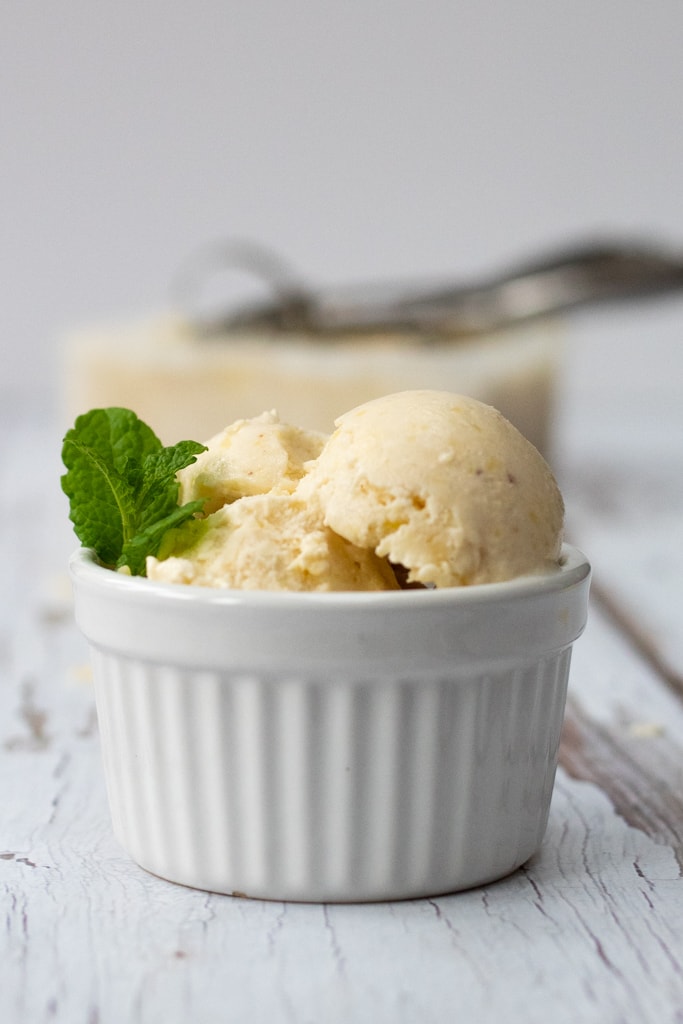 Bowl of tropical pineapple nice cream