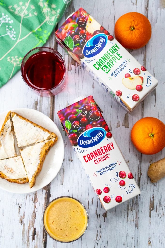 Ocean spray cranberry juice and toast with orange ginger cranberry smoothie