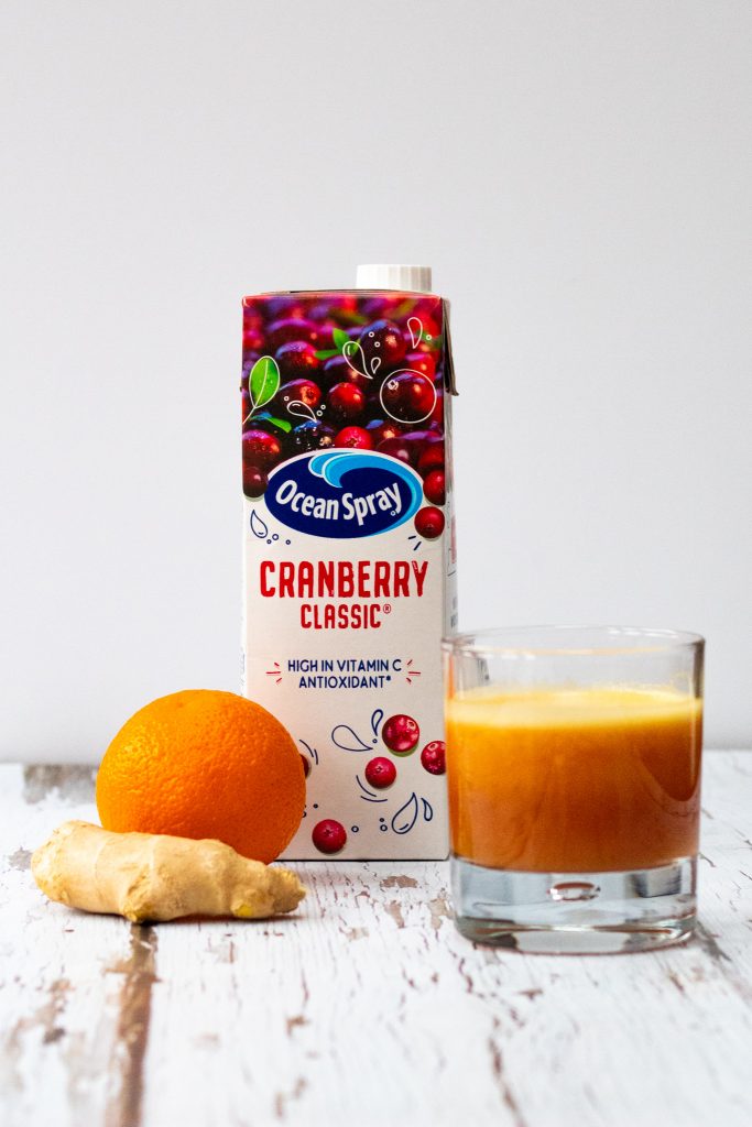 Ocean spray cranberry juice smoothie with orange and ginger