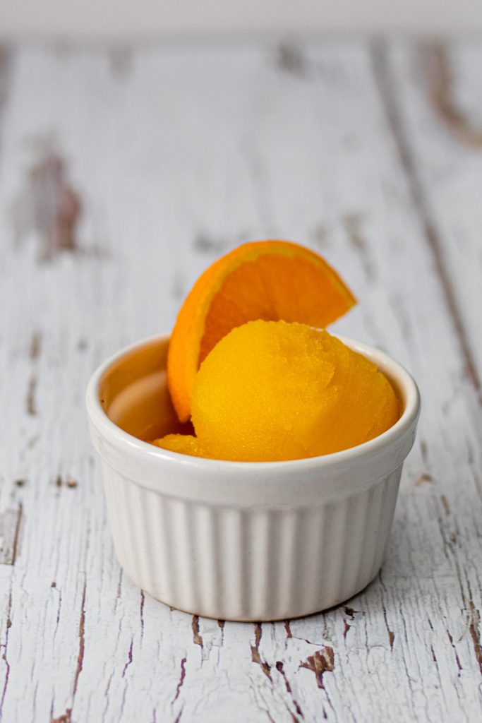 orange and ginger sorbet in a ramekin