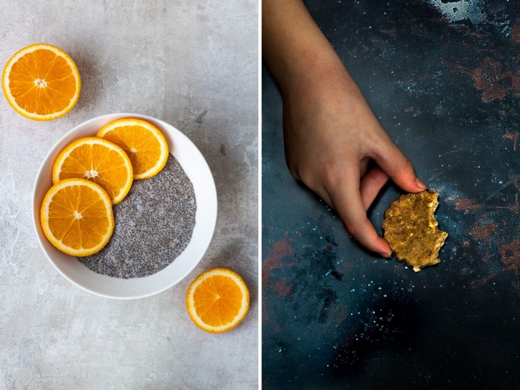 Two pictures taken on the Foodie Bag backdrops