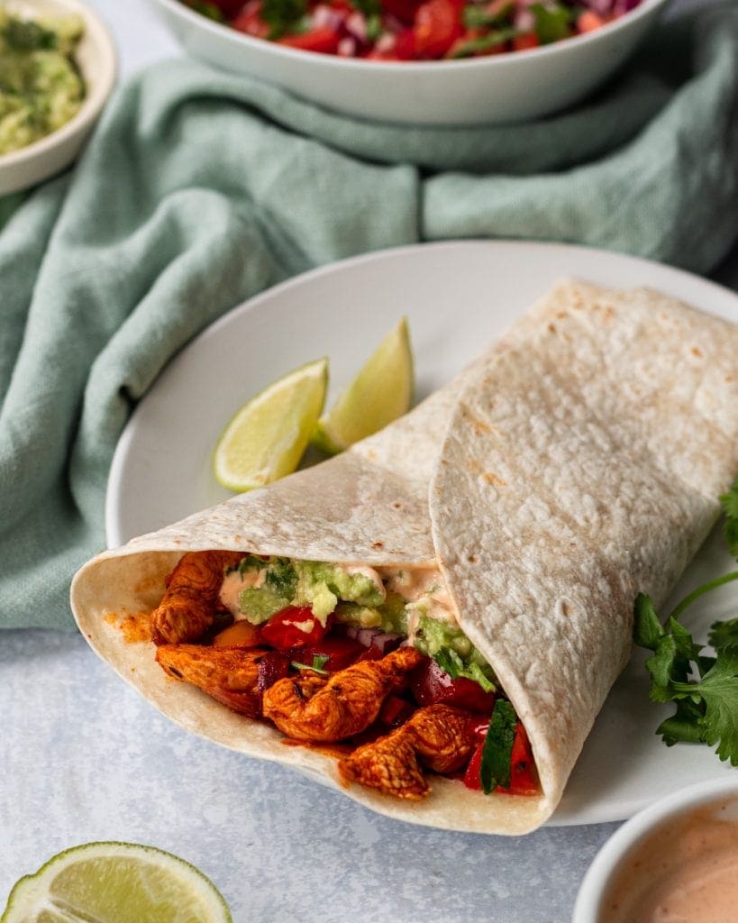 chicken fajitas in a wrap