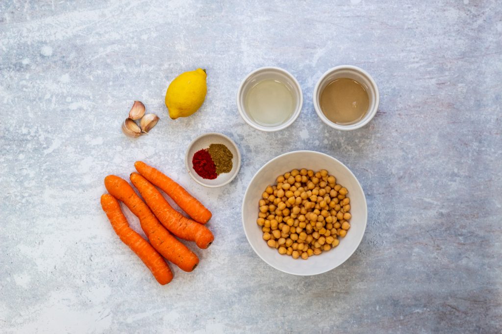 Ingredients for roasted carrot hummus