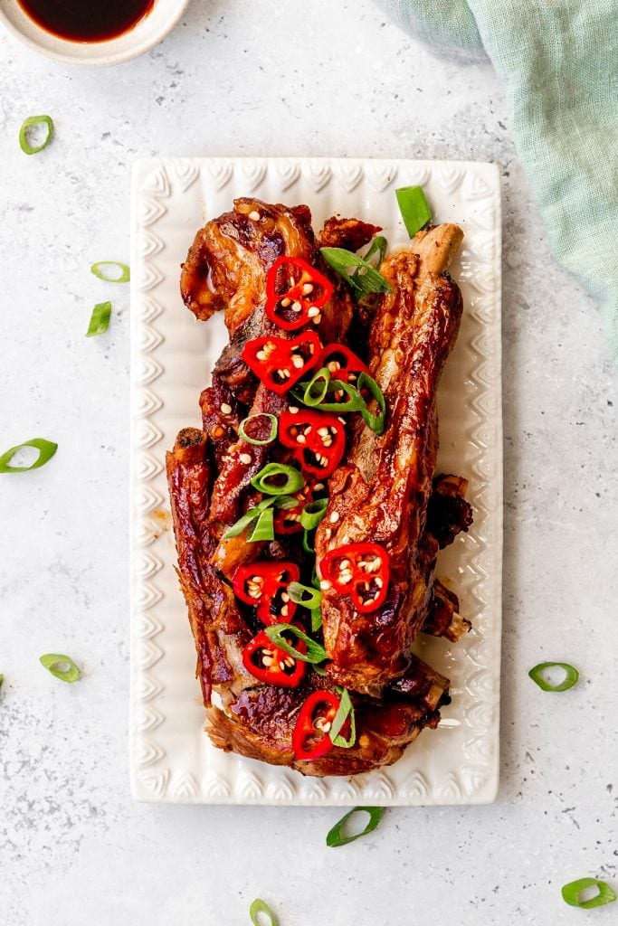 Oriental ribs on a plate