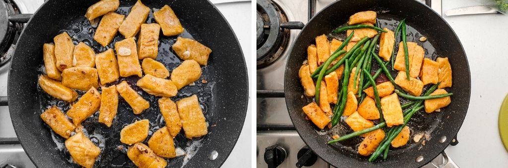 Leftover roasted vegetable gnocchi in the frying pan
