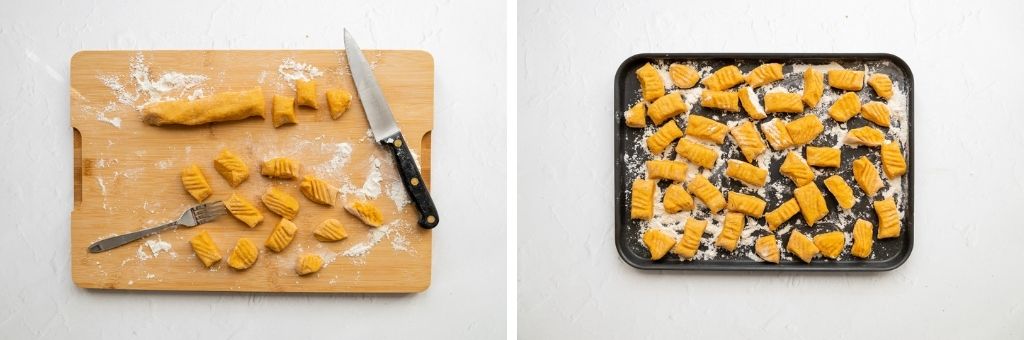 rolling and cutting the gnocchi