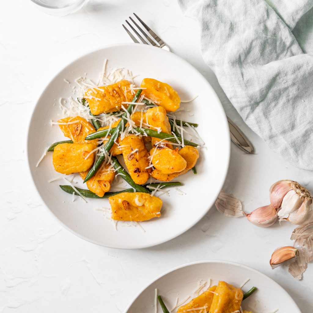 Roasted vegetable gnocchi with fork