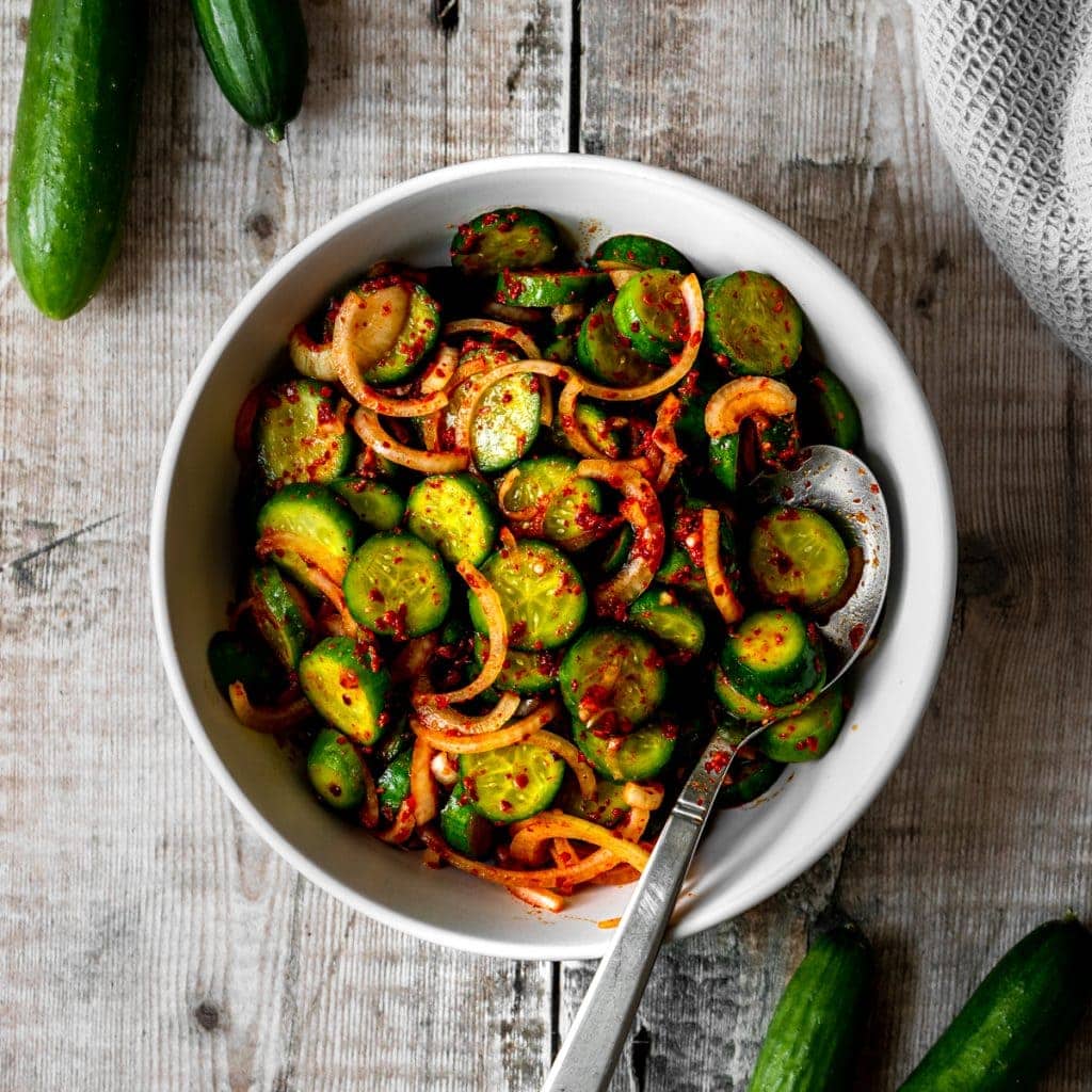 bowl of quick cucumber kimchi