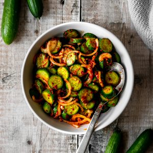 bowl of quick cucumber kimchi
