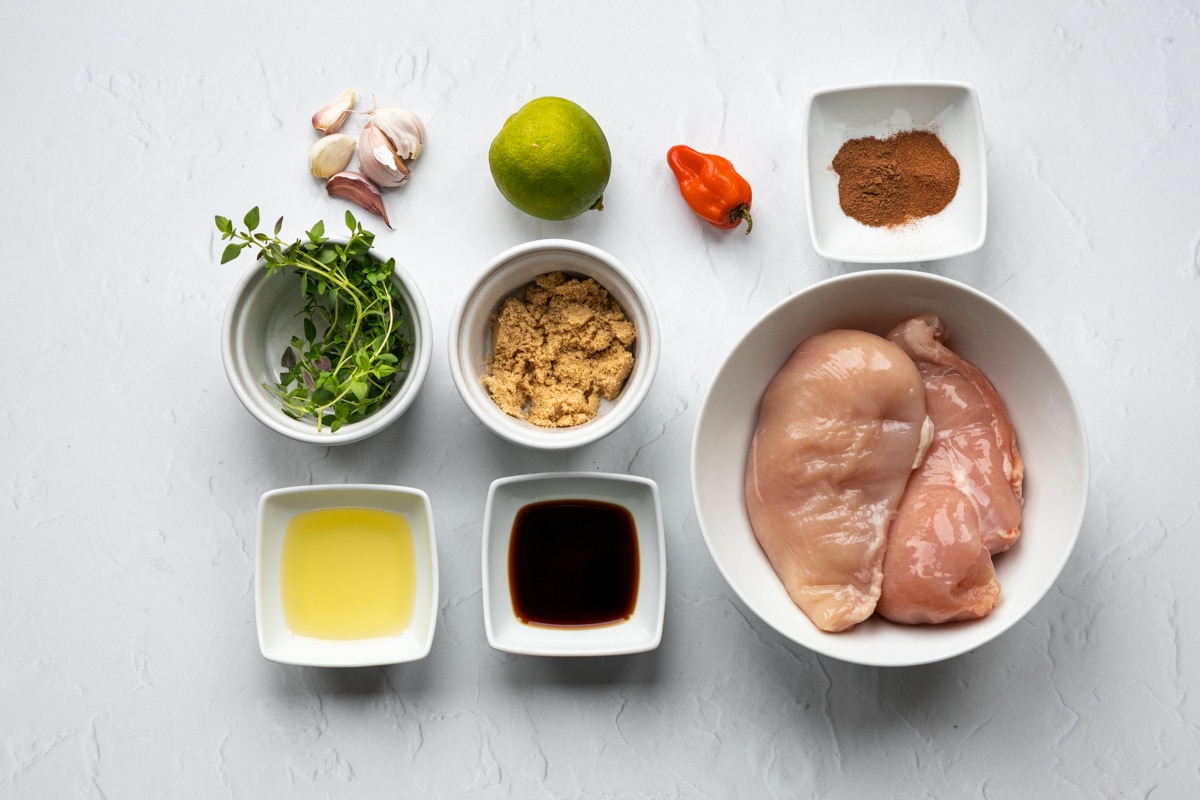 Ingredients for the jerk chicken marinade
