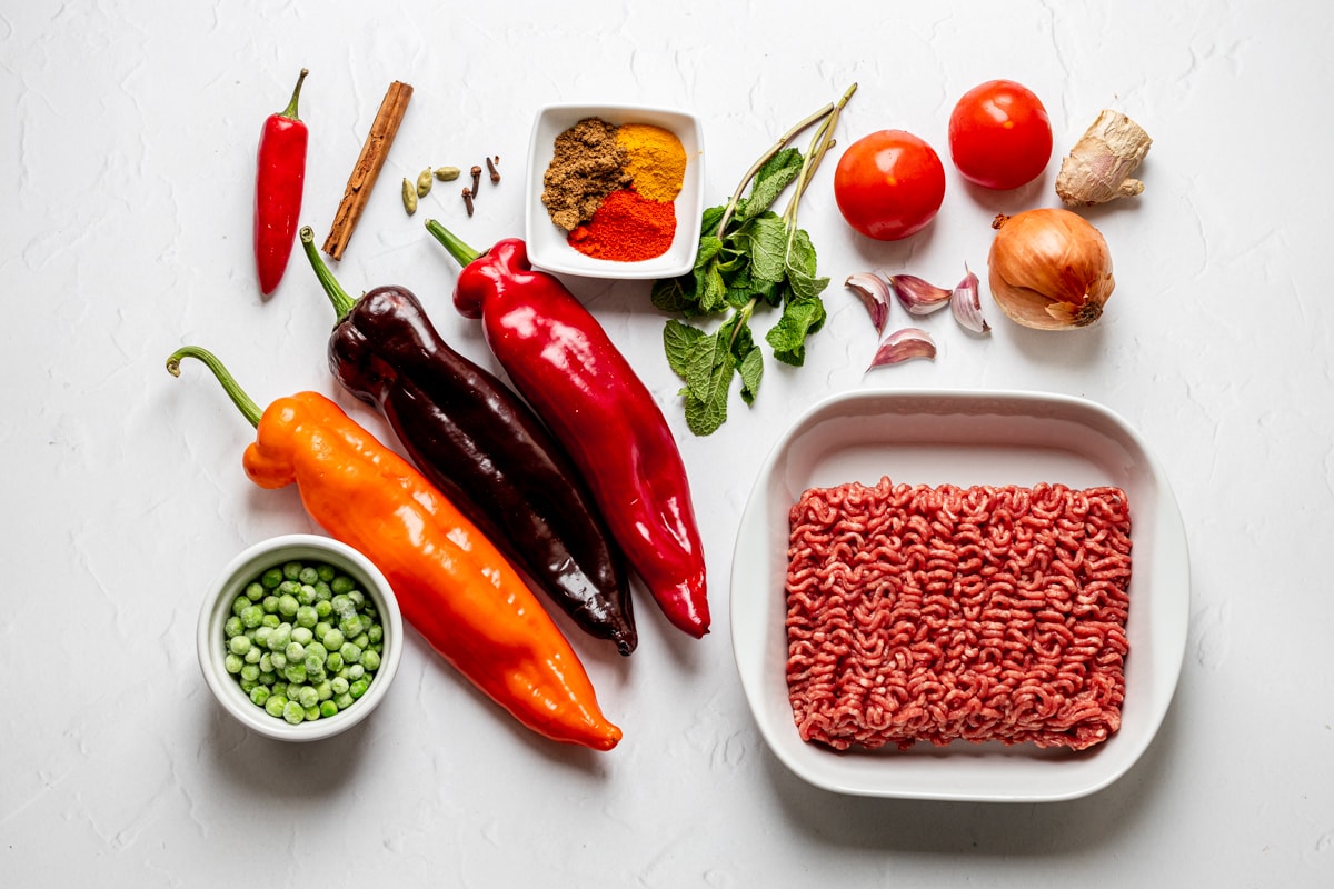 Ingredients for keema stuffed romano peppers