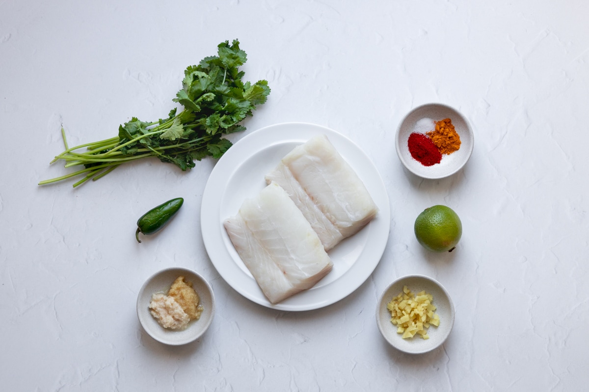 Ingredients for fish pakoras marinade
