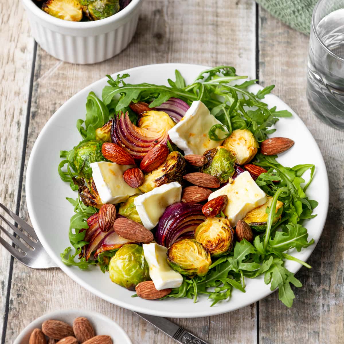 plate of air fried brussels sprouts salad