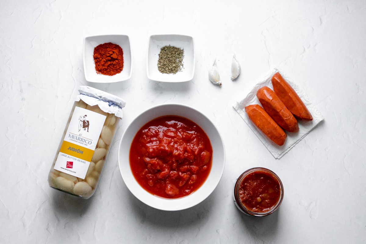 Ingredients for chorizo butter bean stew