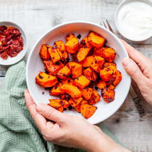 Air fried butternut squash with harissa