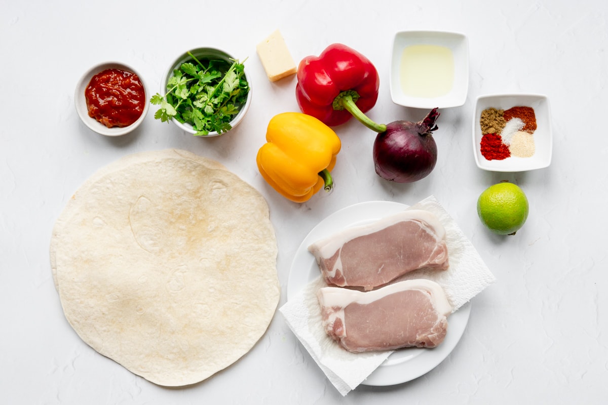 Ingredients for air fried pork loin wraps