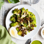 Plate of air fried romanesco cauliflower with green salsa