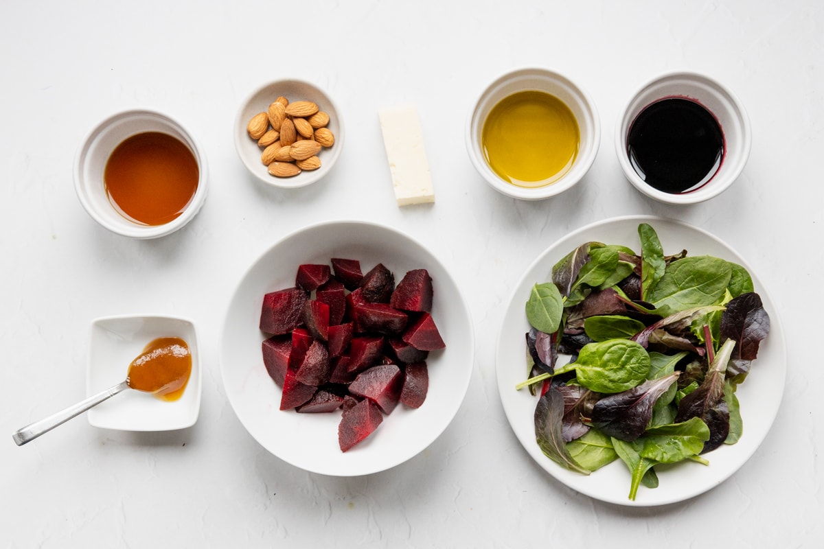 Ingredients for beetroot salad with sour cherry dressing
