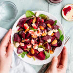 Plate of beetroot salad with sour cherry dressing