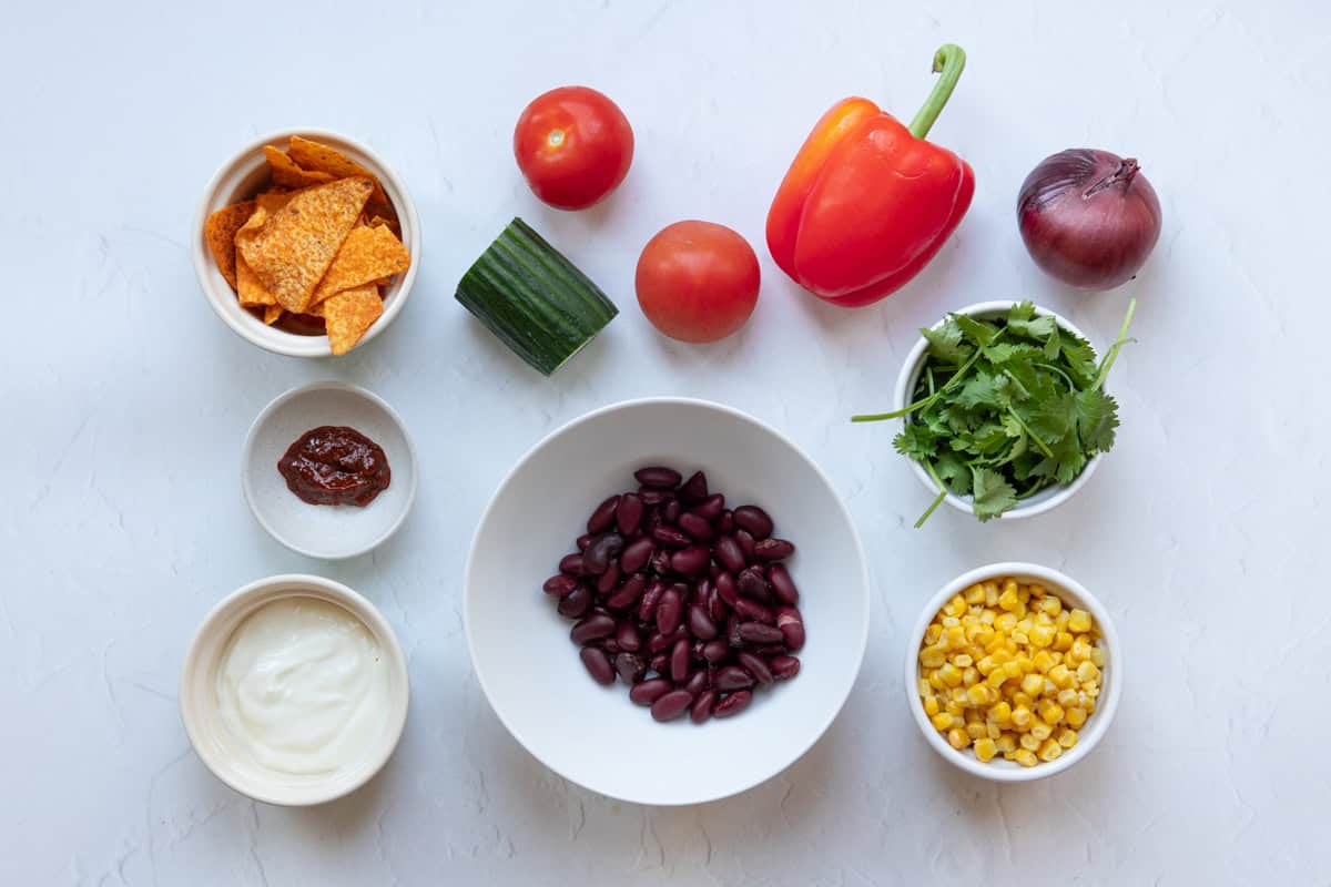 Ingredients for Mexican inspired Doritos topped salad