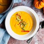 bowl of coconut pumpkin and ginger soup