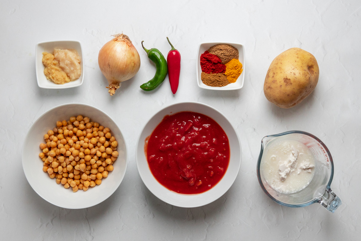 Ingredients for potato and chickpea curry