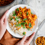 Plate of potato and chickpea curry