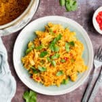 Spicy Mexican rice topped with coriander